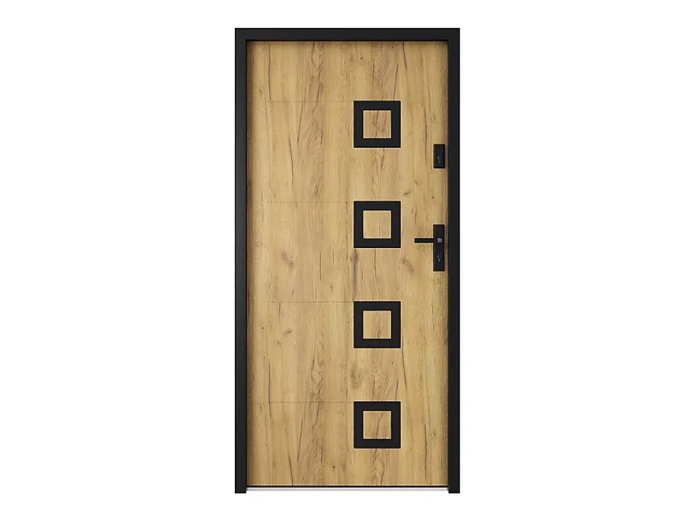 Vente-unique Porte D'Entrée<Porte d'entrée en acier avec inox L207 x L100 cm effet chêne - épaisseur 55 mm - poussant gauche - TIFANA