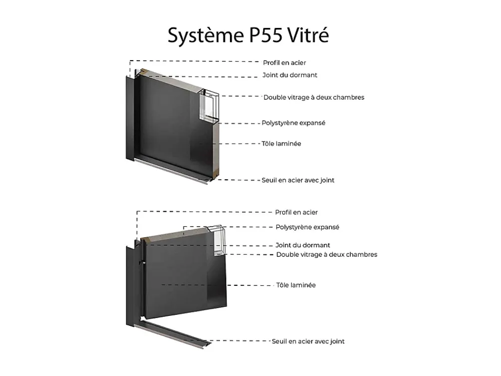 Vente-unique Porte D'Entrée<Porte d'entrée en acier avec inox L207 x L100 cm effet chêne - épaisseur 55 mm - poussant gauche - TIFANA