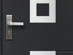 Vente-unique Porte d'entrée en acier avec inox H207 x L100 cm anthracite - épaisseur 55 mm - poussant droit - TIFANA- Porte D'Entrée