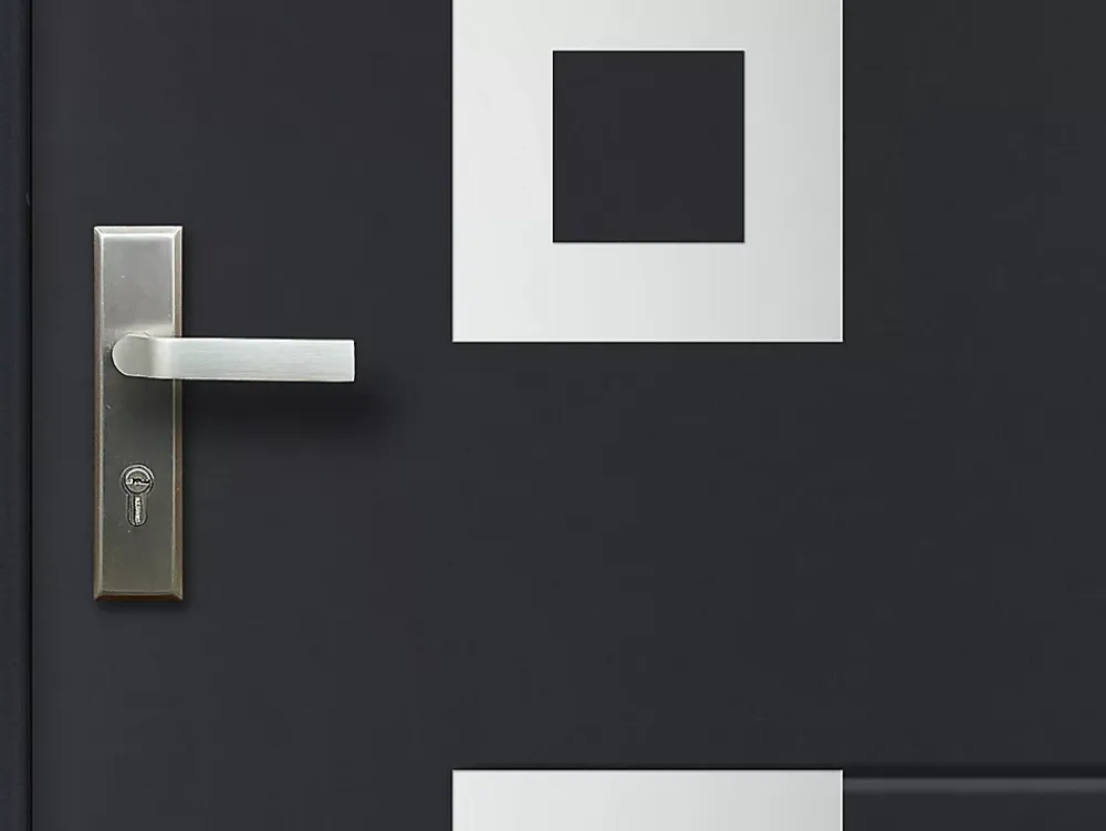 Vente-unique Porte d'entrée en acier avec inox H207 x L100 cm anthracite - épaisseur 55 mm - poussant droit - TIFANA- Porte D'Entrée