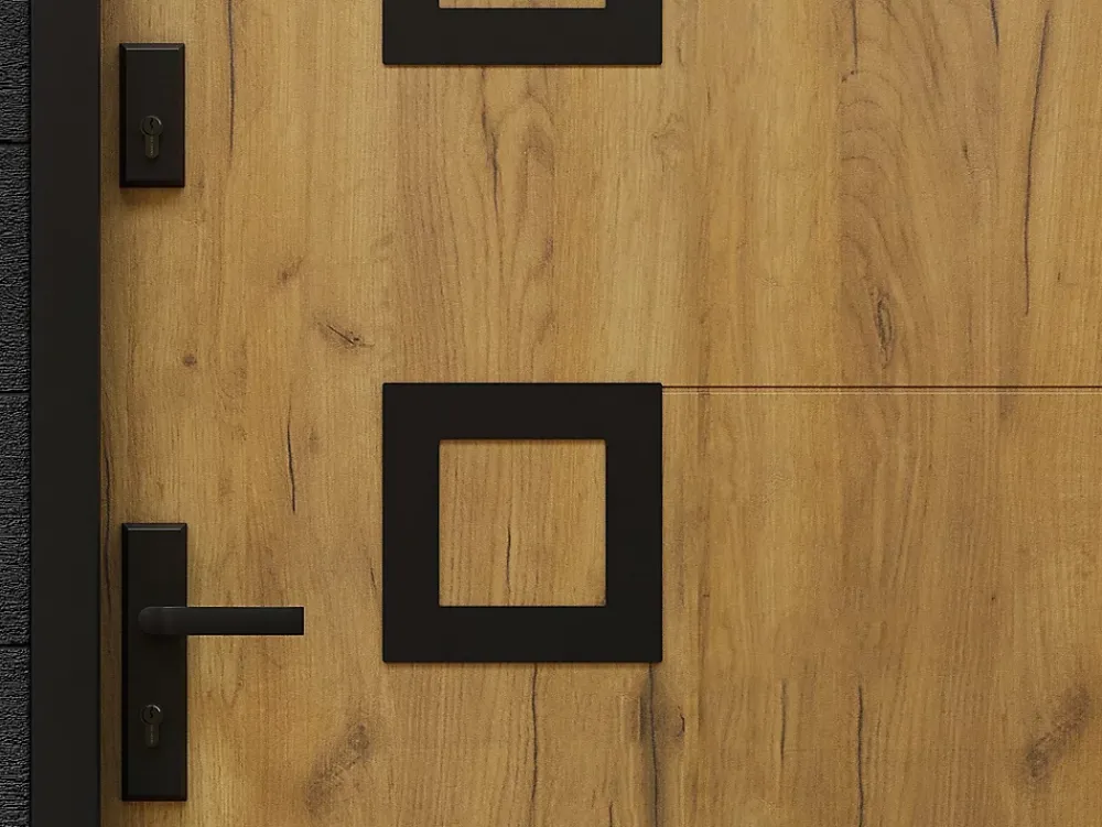 Vente-unique Porte d'entrée en acier avec inox H207 x L100 cm effet chêne - épaisseur 55 mm - poussant droit - TIFANA- Porte D'Entrée