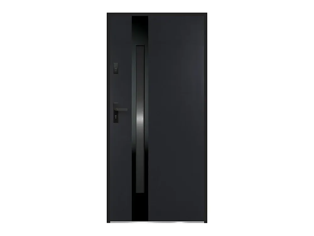 Vente-unique Porte d'entrée en acier pleine et inox H207 x L100 cm - verre fumé - noir et anthracite - épaisseur 55 mm - poussant droit - BRAGA- Porte D'Entrée