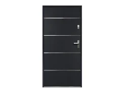 Vente-unique Porte d'entrée en acier pleine et inox H207 x L100 cm anthracite - épaisseur 55 mm - poussant gauche - NAXARA- Porte D'Entrée