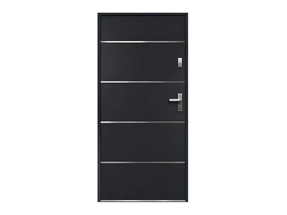 Vente-unique Porte d'entrée en acier pleine et inox H207 x L100 cm anthracite - épaisseur 55 mm - poussant gauche - NAXARA- Porte D'Entrée