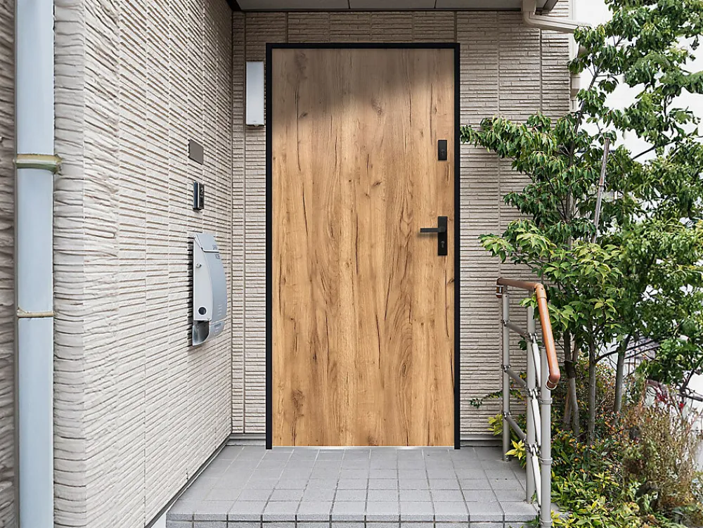 Vente-unique Porte D'Entrée<Porte d'entrée en acier pleine H207 x L100 cm effet chêne - épaisseur 55 mm - poussant gauche - AGUEDA