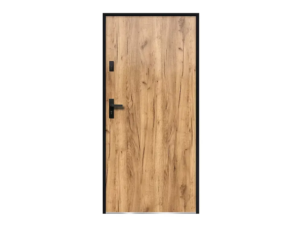 Vente-unique Porte d'entrée en acier pleine H207 x L100 cm effet chêne - épaisseur 55 mm - poussant droit - AGUEDA- Porte D'Entrée