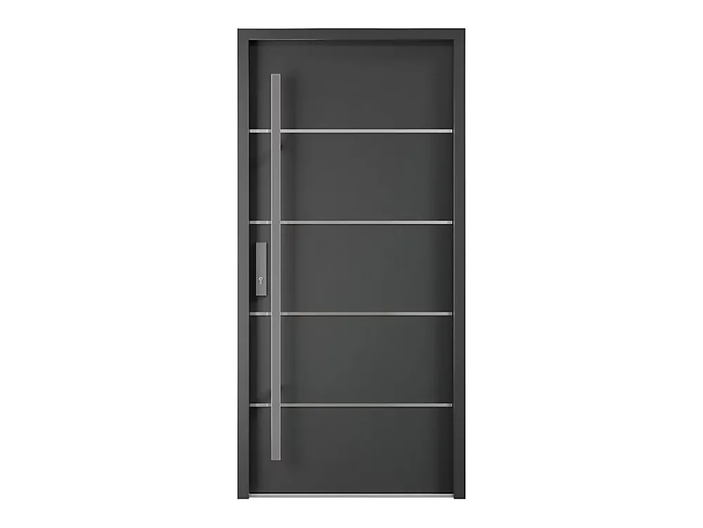 Vente-unique Porte D'Entrée<Porte d'entrée en acier pleine et inox H207 x L100 cm anthracite - épaisseur 68 mm - poussant droit - LUSADA