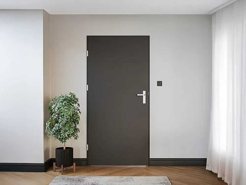 Vente-unique Porte D'Entrée<Porte d'entrée en acier pleine et inox H207 x L100 cm anthracite - épaisseur 68 mm - poussant droit - LUSADA