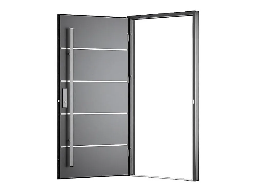Vente-unique Porte D'Entrée<Porte d'entrée en acier pleine et inox H207 x L100 cm anthracite - épaisseur 68 mm - poussant droit - LUSADA
