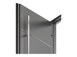 Vente-unique Porte D'Entrée<Porte d'entrée en acier pleine et inox H207 x L100 cm anthracite - épaisseur 68 mm - poussant droit - LUSADA