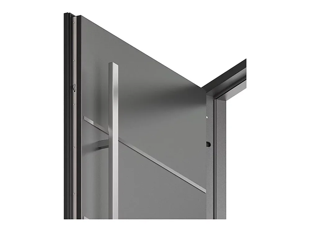 Vente-unique Porte D'Entrée<Porte d'entrée en acier pleine et inox H207 x L100 cm anthracite - épaisseur 68 mm - poussant droit - LUSADA