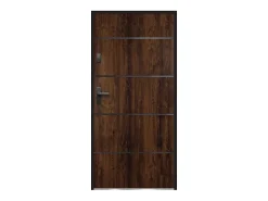 Vente-unique Porte D'Entrée<Porte d'entrée en acier pleine et inox H207 x L100 cm naturel foncé - épaisseur 55 mm - poussant droit - NAXARA