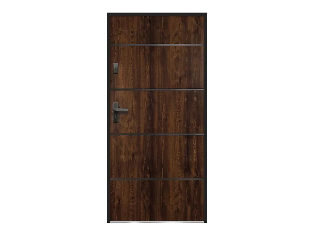 Vente-unique Porte D'Entrée<Porte d'entrée en acier pleine et inox H207 x L100 cm naturel foncé - épaisseur 55 mm - poussant droit - NAXARA