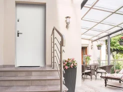 Vente-unique Porte D'Entrée<Porte d'entrée en acier pleine H207 x L100 cm blanc - épaisseur 55 mm - poussant droit - AGUEDA