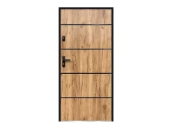 Vente-unique Porte D'Entrée<Porte d'entrée en acier pleine et inox H207 x L100 cm effet chêne - épaisseur 55 mm - poussant droit - NAXARA