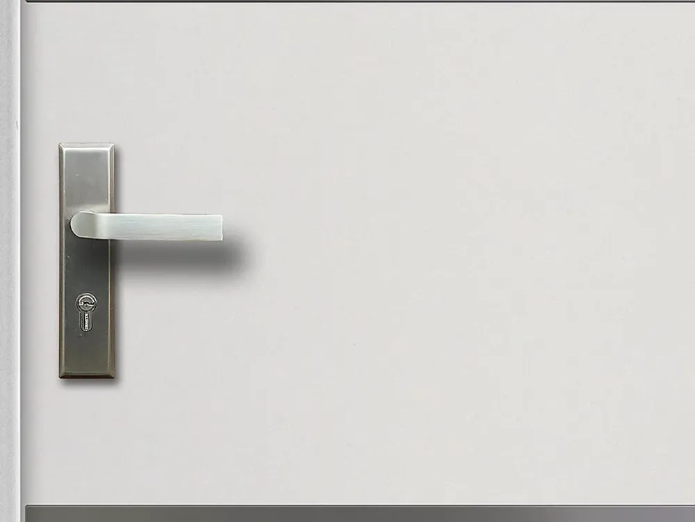 Vente-unique Porte d'entrée en acier pleine et inox H207 x L100 cm blanc - épaisseur 55 mm - poussant droit - NAXARA- Porte D'Entrée