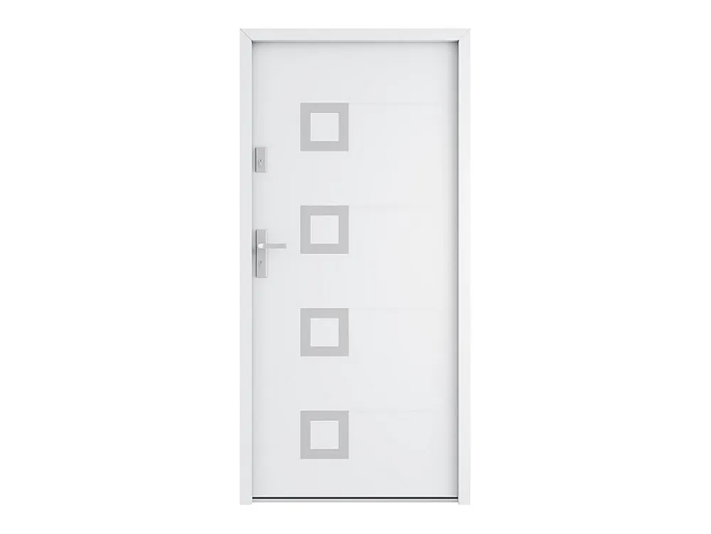 Vente-unique Porte d'entrée en acier pleine et inox H207 x L100 cm blanc - épaisseur 55 mm - poussant droit - TIFANA- Porte D'Entrée