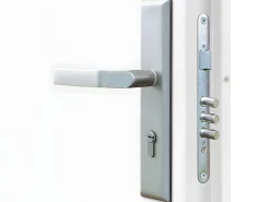 Vente-unique Porte d'entrée en acier pleine et inox H207 x L100 cm blanc - épaisseur 55 mm - poussant droit - TIFANA- Porte D'Entrée