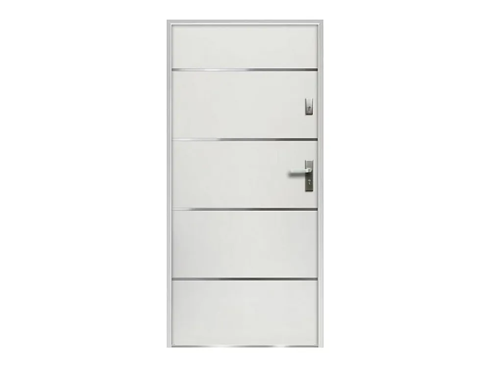 Vente-unique Porte D'Entrée<Porte d'entrée en acier pleine et inox H207 x L100 cm blanc - épaisseur 55 mm - poussant gauche - NAXARA