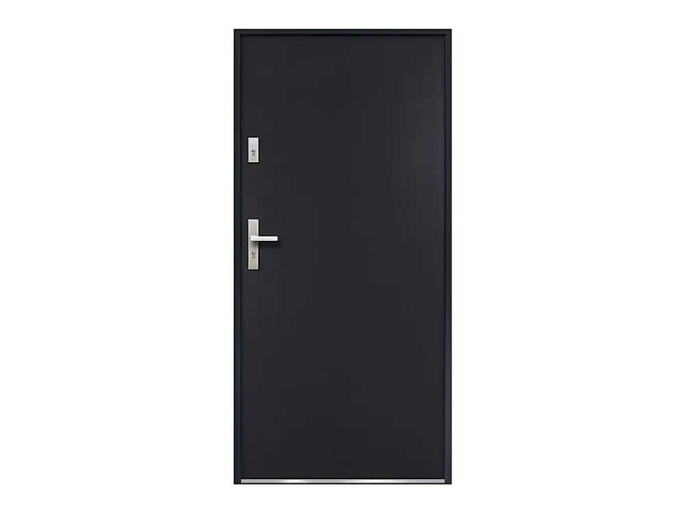 Vente-unique Porte d'entrée en acier pleine H207 x L100 cm anthracite - épaisseur 55 mm - poussant droit - AGUEDA- Porte D'Entrée
