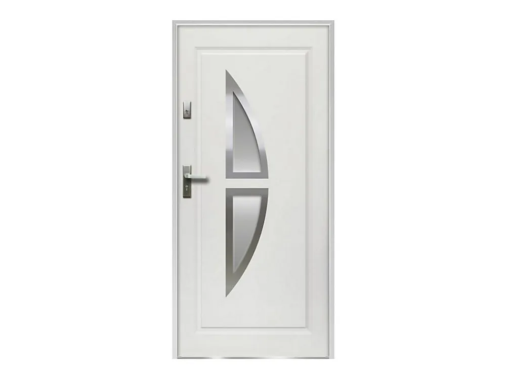 Vente-unique Porte d'entrée en acier vitrée avec inox H207 x L100 cm blanc - épaisseur 55 mm - poussant droit - COVAS- Porte D'Entrée