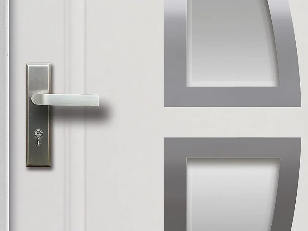 Vente-unique Porte d'entrée en acier vitrée avec inox H207 x L100 cm blanc - épaisseur 55 mm - poussant droit - COVAS- Porte D'Entrée