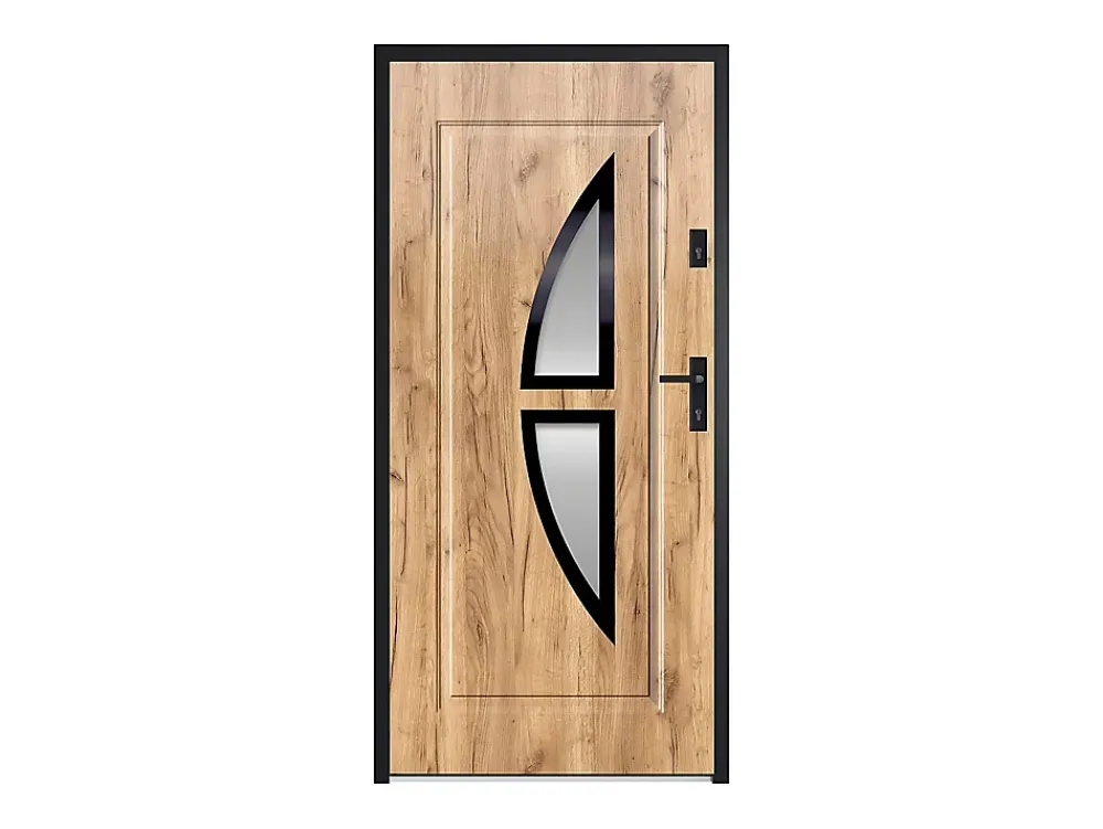 Vente-unique Porte D'Entrée<Porte d'entrée en acier vitrée et inox H207 x L100 cm effet chêne - épaisseur 55 mm - poussant gauche - COVAS
