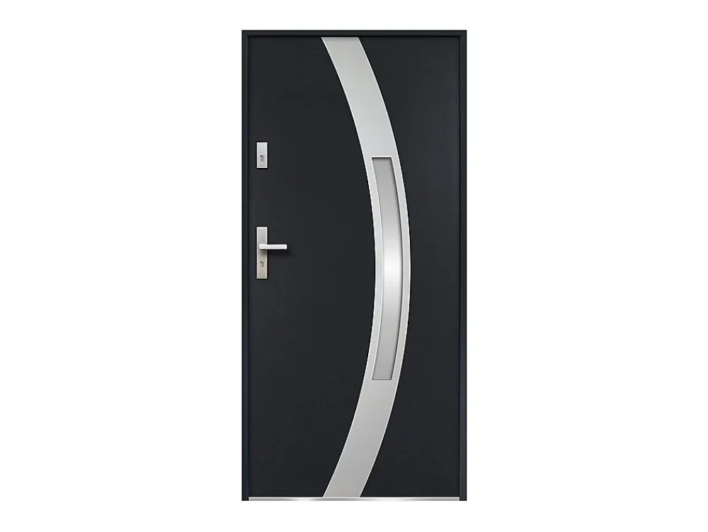 Vente-unique Porte d'entrée en acier vitrée avec inox H207 x L100 cm anthracite - épaisseur 55 mm - poussant droit - TROFA- Porte D'Entrée