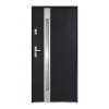 Vente-unique Porte D'Entrée<Porte d'entrée en acier vitrée avec inox H207 x L100 cm - verre dépoli - anthracite - épaisseur 55 mm - poussant droit - BRAGA