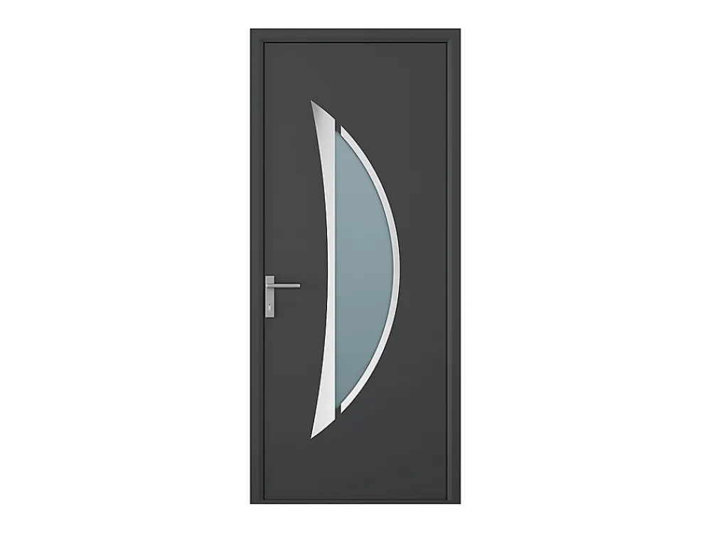 Vente-unique Porte d'entrée en aluminium H218 x L96 cm anthracite - épaisseur 65 mm - poussant droit - DATELO- Porte D'Entrée