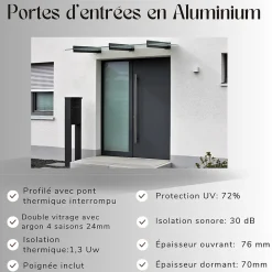 3 in 1 Porte d'entrée en aluminium CLASSIC DESIGN 2307 RAL 7035 ( L.: 85 cm x H.: 200 cm)- Porte D'Entrée