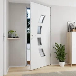 Fortia Porte d'entrée acier blanc RAL 9003 Valtos 96 x h.218 cm poussant gauche- Porte D'Entrée