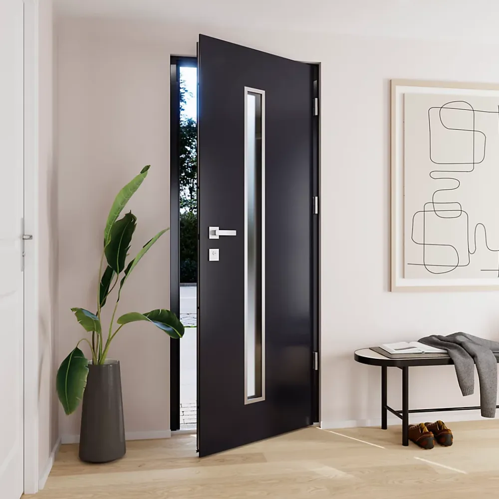Fortia Porte d'entrée acier gris RAL 7016 Pasni 96 x h.218 cm poussant gauche- Porte D'Entrée