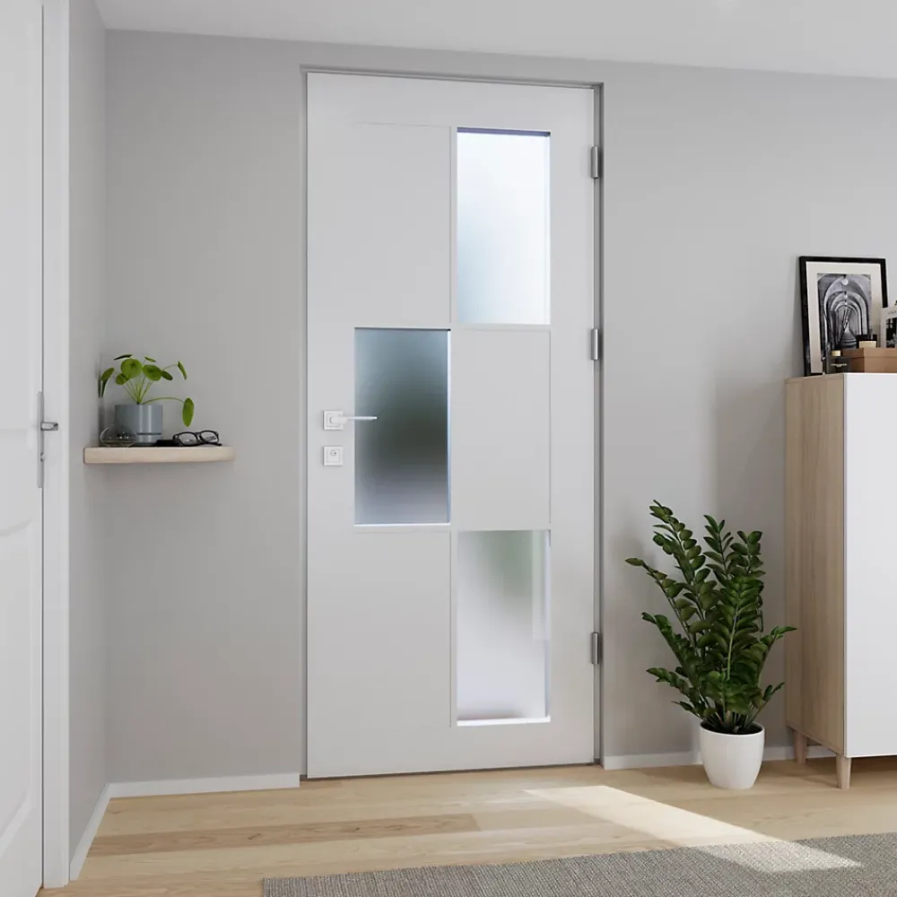 Fortia Porte d'entrée acier blanc RAL 9003 Jesolo 96 x h.218 cm poussant droit- Porte D'Entrée