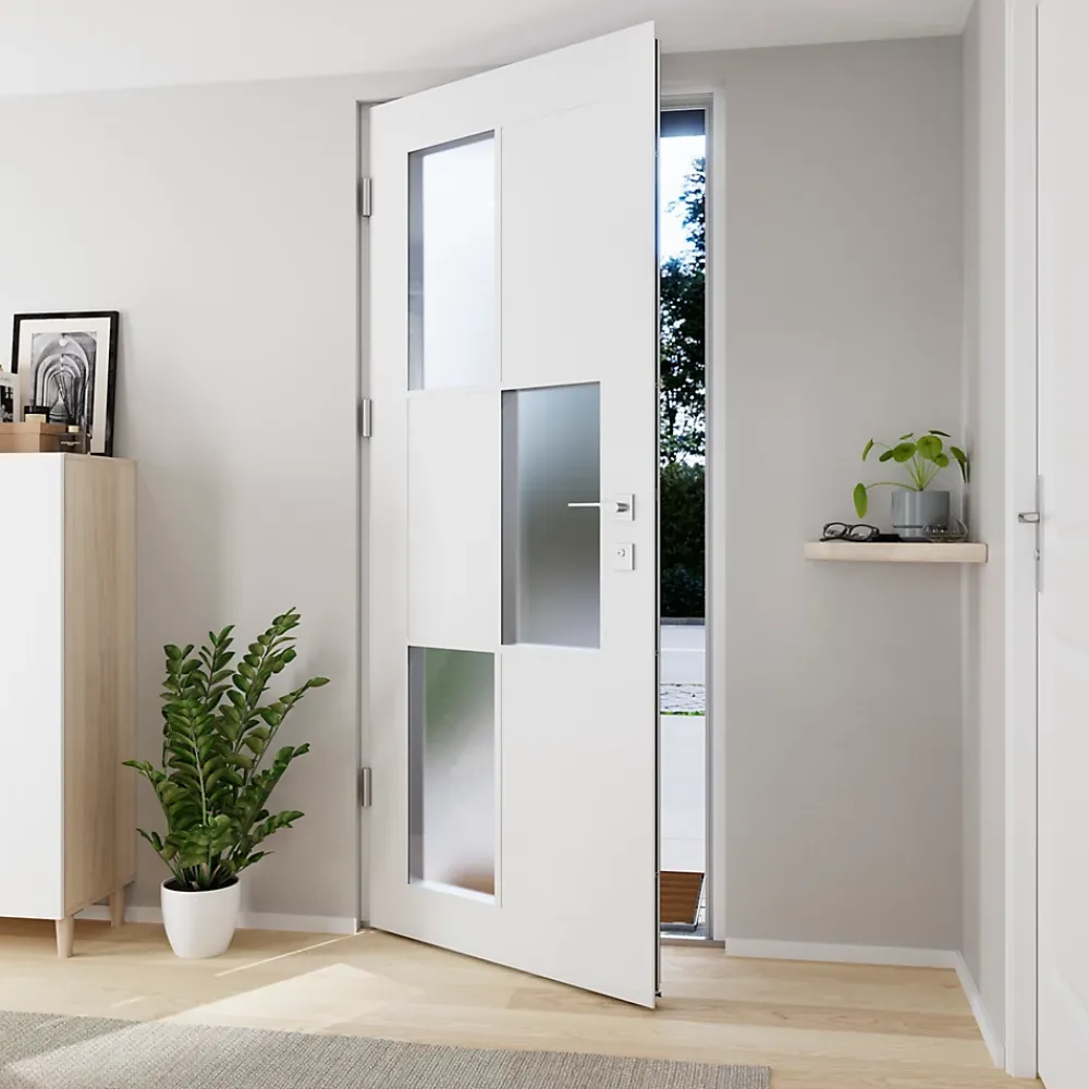 Fortia Porte d'entrée acier blanc RAL 9003 Jesolo 96 x h.218 cm poussant droit- Porte D'Entrée