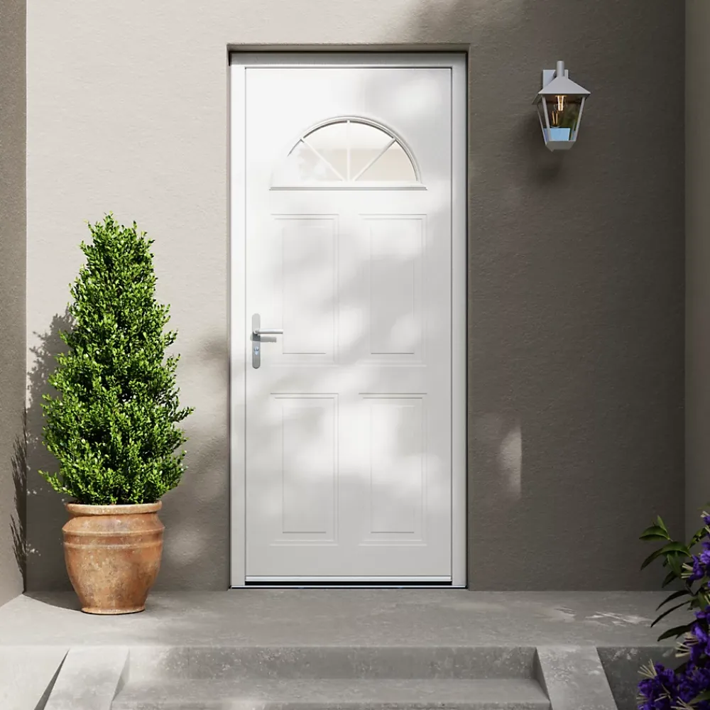 Fortia Porte d'entrée acier blanc RAL 9003 Isabela 96 x h.218 cm poussant droit- Porte D'Entrée