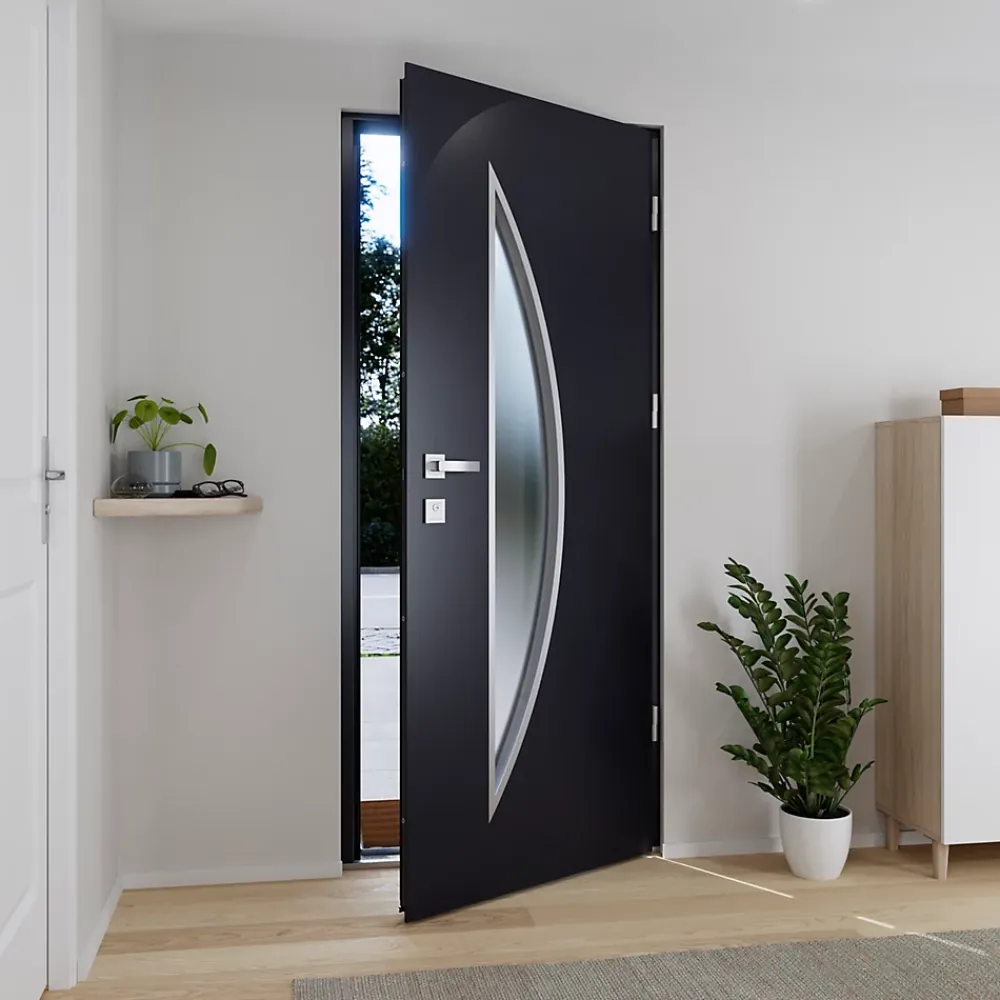 Fortia Porte d'entrée acier gris RAL 7016 Ricadi 96 x h.218 cm poussant gauche- Porte D'Entrée
