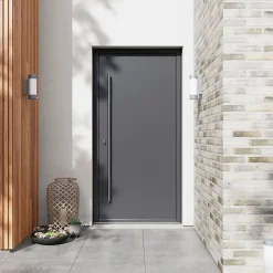 Fortia Porte d'entrée alu gris RAL 7021 Kapas 96 x h.218 cm poussant droit- Porte D'Entrée