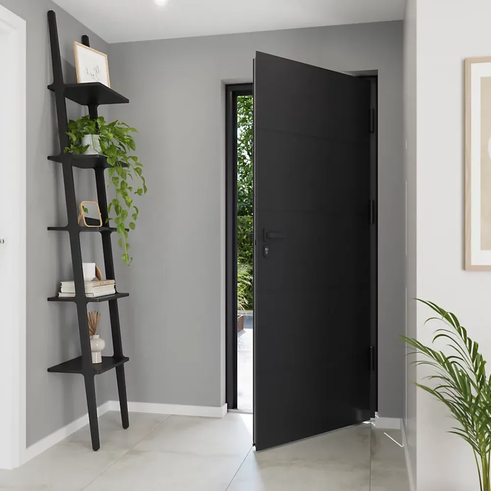Fortia Porte d'entrée alu gris RAL 7021 Madryn 96 x h.218 cm poussant gauche- Porte D'Entrée