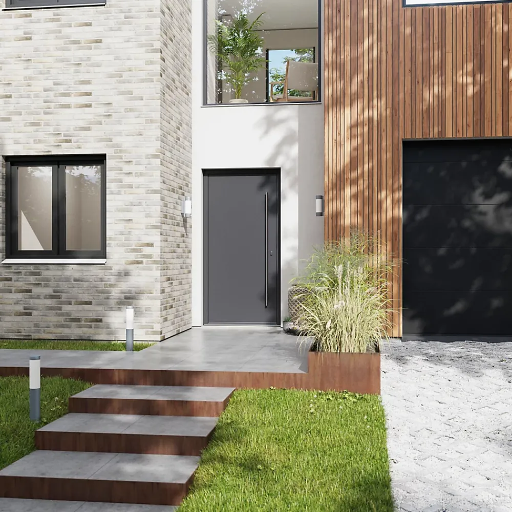 Fortia Porte d'entrée alu gris Kapas RAL 7021 96 x h.218 cm poussant gauche- Porte D'Entrée