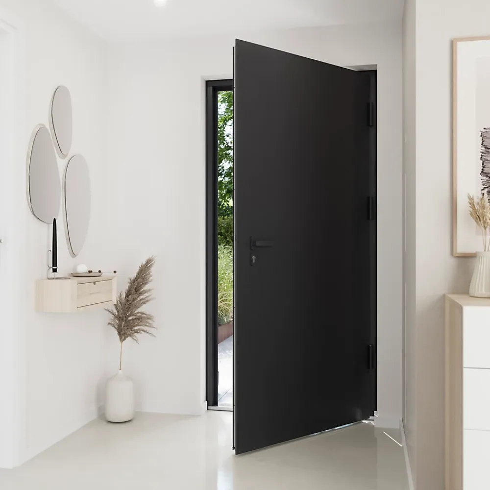 Fortia Porte d'entrée alu gris Kapas RAL 7021 96 x h.218 cm poussant gauche- Porte D'Entrée