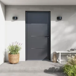 Fortia Porte D'Entrée<Porte d'entrée alu Leme gris RAL 7021 96 x h.218 cm poussant droit