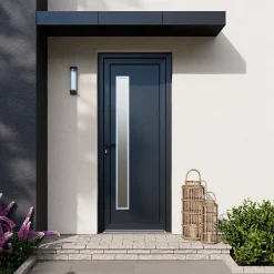 Fortia Porte d'entrée pvc anthracite RAL 7016 Gatteo 96 x h.218 cm poussant droit- Porte D'Entrée