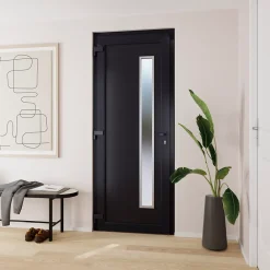 Fortia Porte d'entrée pvc anthracite RAL 7016 Gatteo 96 x h.218 cm poussant droit- Porte D'Entrée