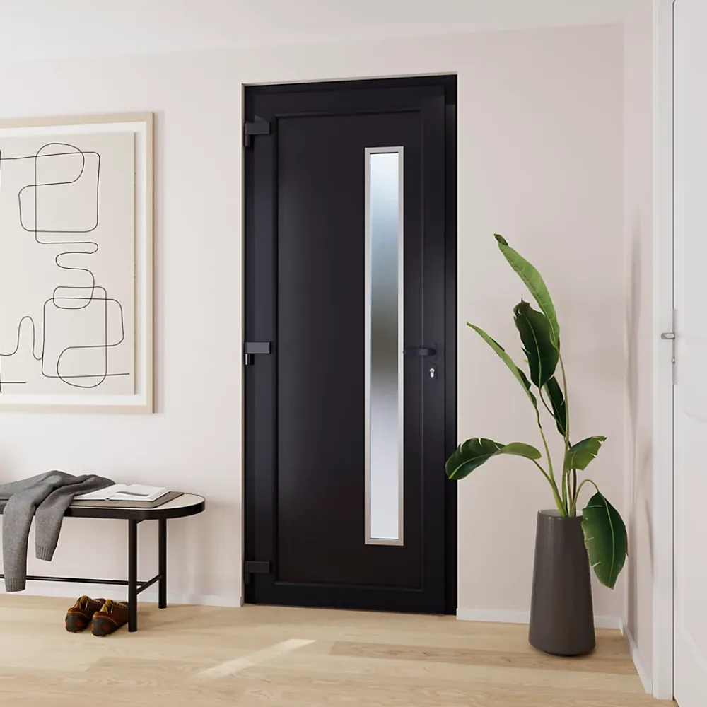 Fortia Porte d'entrée pvc anthracite RAL 7016 Gatteo 96 x h.218 cm poussant droit- Porte D'Entrée