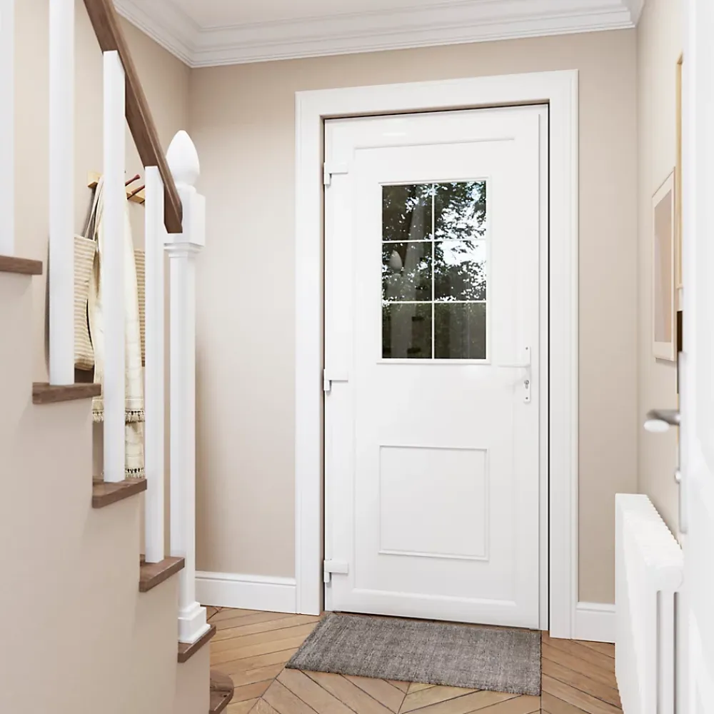 Fortia Porte d'entrée pvc blanc RAL 9003 Mindil 97 x h.219 cm poussant droit- Porte D'Entrée