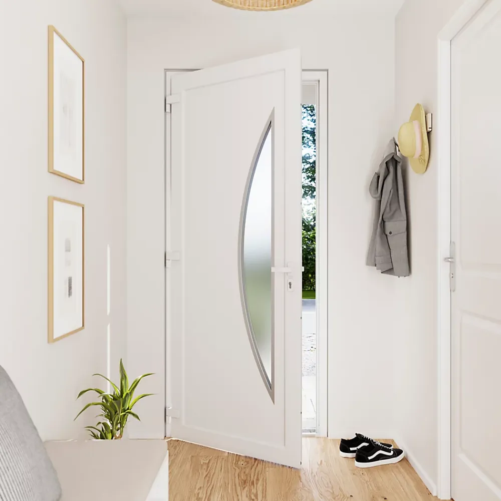 Fortia Porte D'Entrée<Porte d'entrée pvc blanc RAL 9003 Hermoso 98 x h.218 cm poussant droit