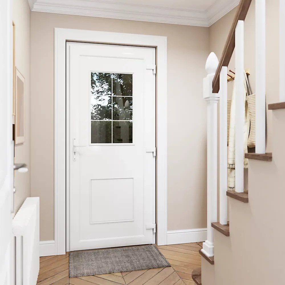 Fortia Porte d'entrée pvc blanc RAL 9003 Mindil 97 x h.219 cm poussant gauche- Porte D'Entrée