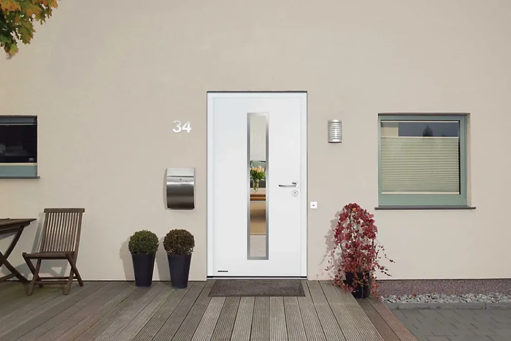 Hormann Porte d'entrée Hörmann acier galvanisé l.90 x h.215 cm poussant gauche THP700N blanc ral 9016- Porte D'Entrée