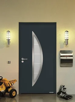 Hormann Porte d'entrée Hörmann acier galvanisé l.90 x h.215 cm poussant droit THP900D gris anthracite ral 7016- Porte D'Entrée